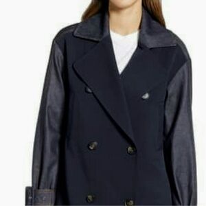 Sosken Blue Oversized Double Breasted Denim & Fabric Trench Coat Size 2 (M)‎
